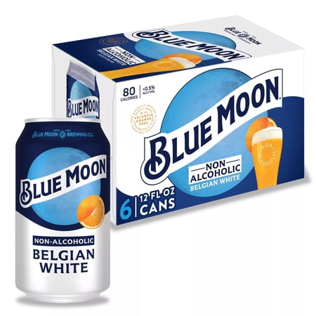 Blue Moon Non-Alcoholic Belgian White Craft 6 Pack 12 fl oz Aluminum Cans 0.45% ABV