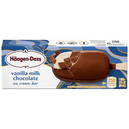 VANILLA MILK CHOCOLATE ICE CREAM DIPPED IN, THEN DRIZZLED WITH RICH MILK CHOCOLATE ICE CREAM BAR, VANILLA MILK CHOCOLATE