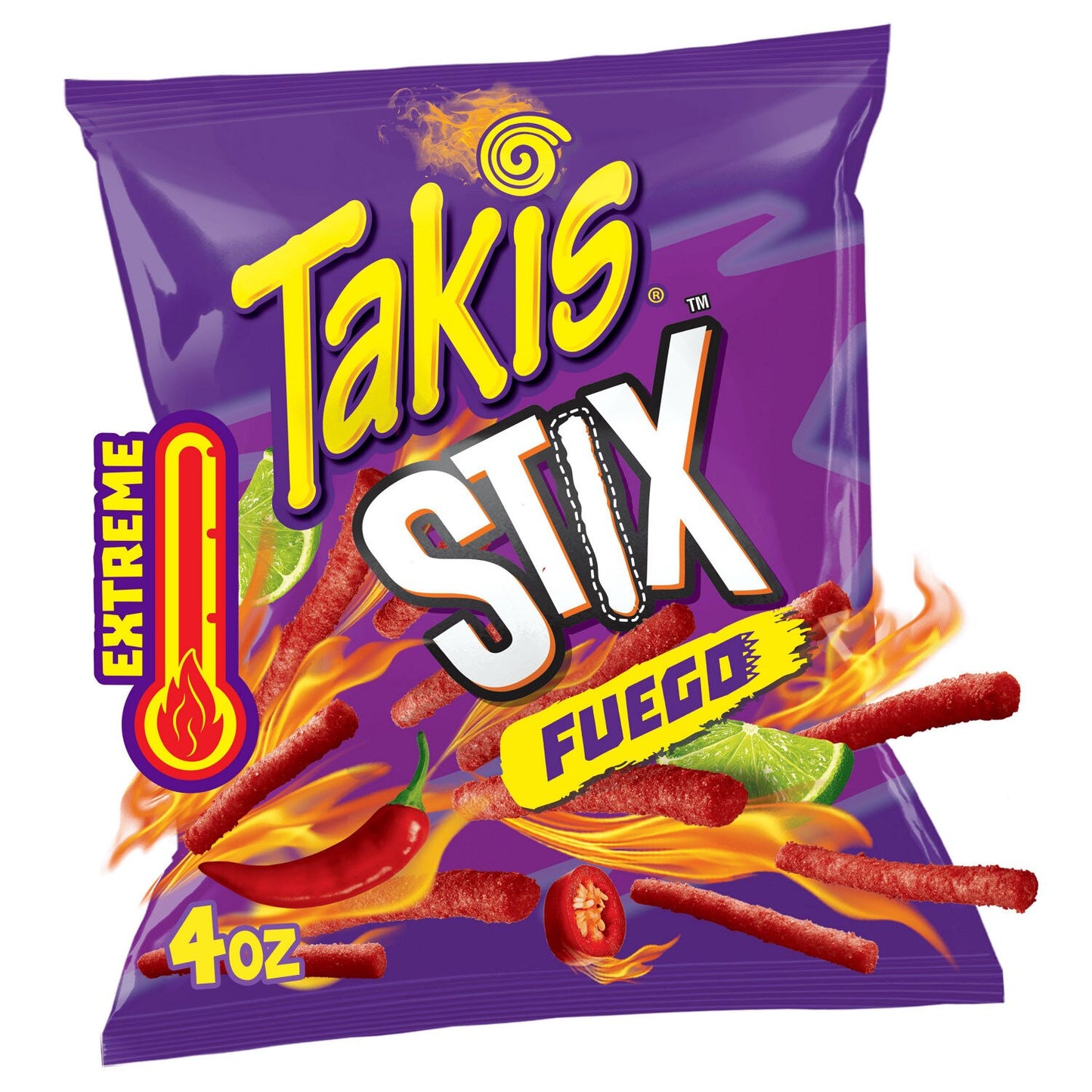 Takis Fuego Stix 4 oz Bag Hot Chili Pepper & Lime Flavored Spicy Corn Chips