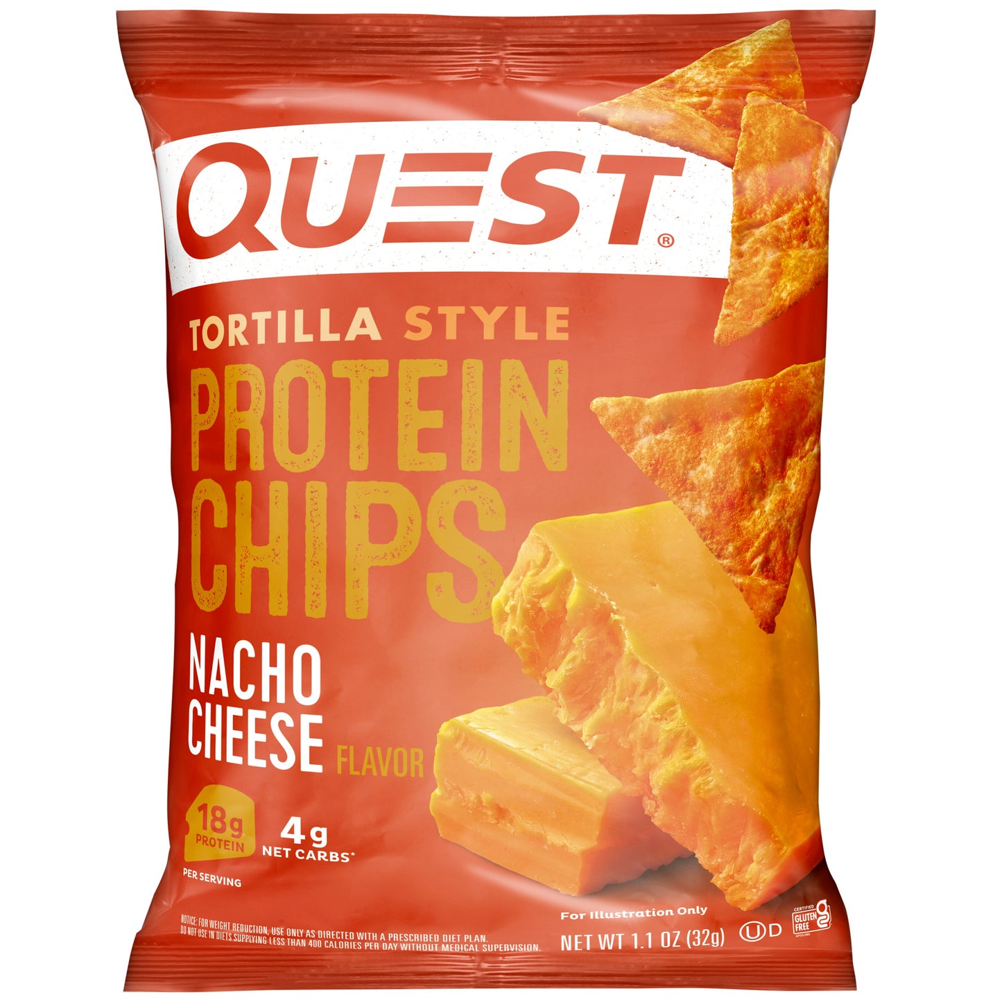 NACHO CHEESE TORTILLA STYLE PROTEIN CHIPS, NACHO CHEESE