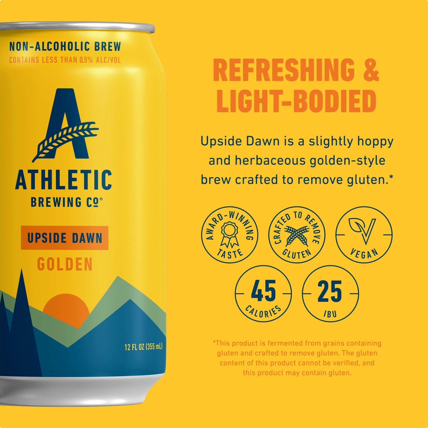 Athletic Brewing Company Upside Dawn Golden, Craft Non-Alcoholic Beer, 12 fl oz Cans, 6 Pack, 0.5% ABV