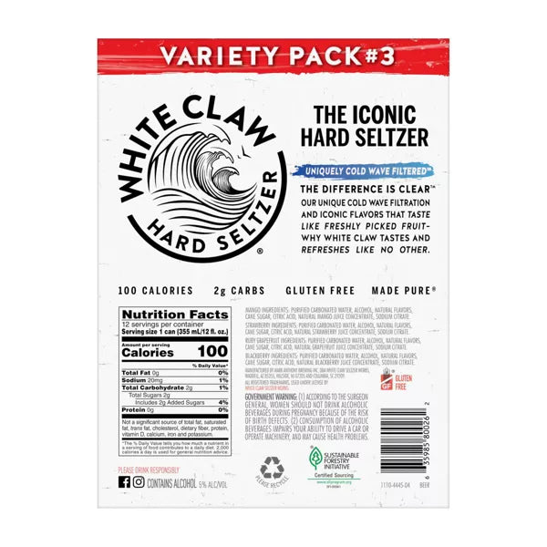 White Claw Hard Seltzer Variety Pack #3 - 12pk/12 fl oz Cans