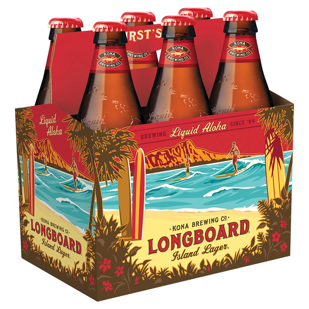 Kona Brewing Co. Longboard Island Lager Beer, 6 Pack 12 fl. oz. Bottles, 4.6% ABV
