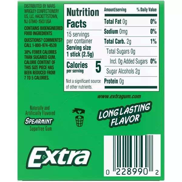 Extra Spearmint Sugar-Free Chewing Gum - 15ct