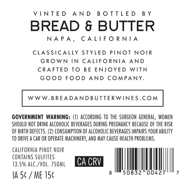 Bread & Butter Pinot Noir Red Wine - 750ml Bottle