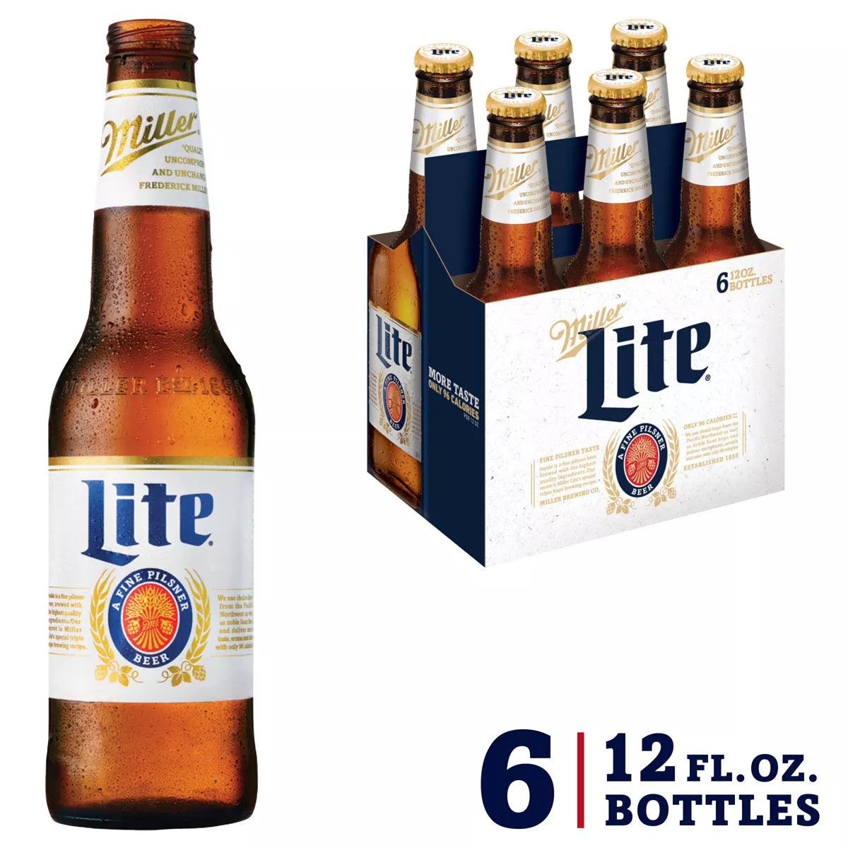 Miller Lite Beer Bottles 12 oz, 6 pk