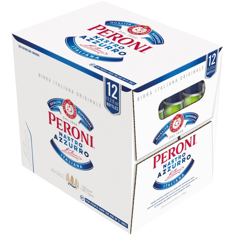 Peroni Nastro Azzurro Beer, Import, International Pale lager, 12 Pack Beer, 11.2 fl. oz. Bottles, 5.1% ABV