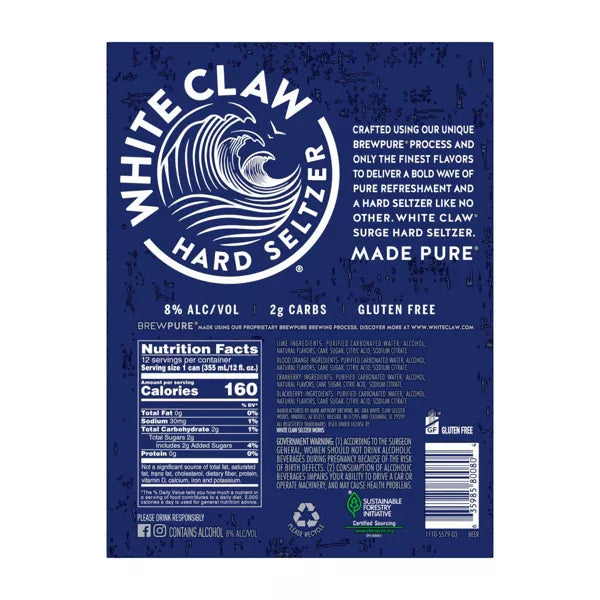 White Claw SURGE Hard Seltzer Variety Pack - 12pk/12 fl oz Slim Cans