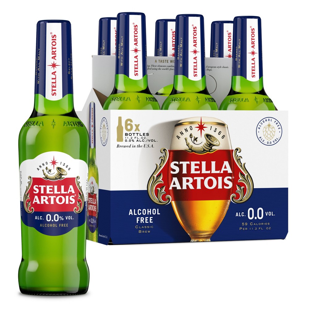 Stella Artois 0.0 Non-Alcoholic Lager Beer 6 Pack 11.2 fl oz Glass Bottles