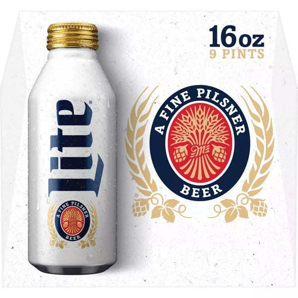 Miller Lite Beer Aluminum Pints 16 oz, 9 pk