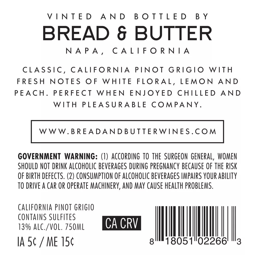 Bread & Butter Pinot Grigio Wine - 750ml Bottle