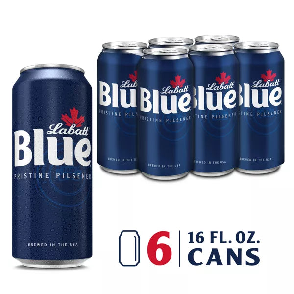 Labatt Blue Canadian Pilsener, 6 pack, 16 fl oz cans