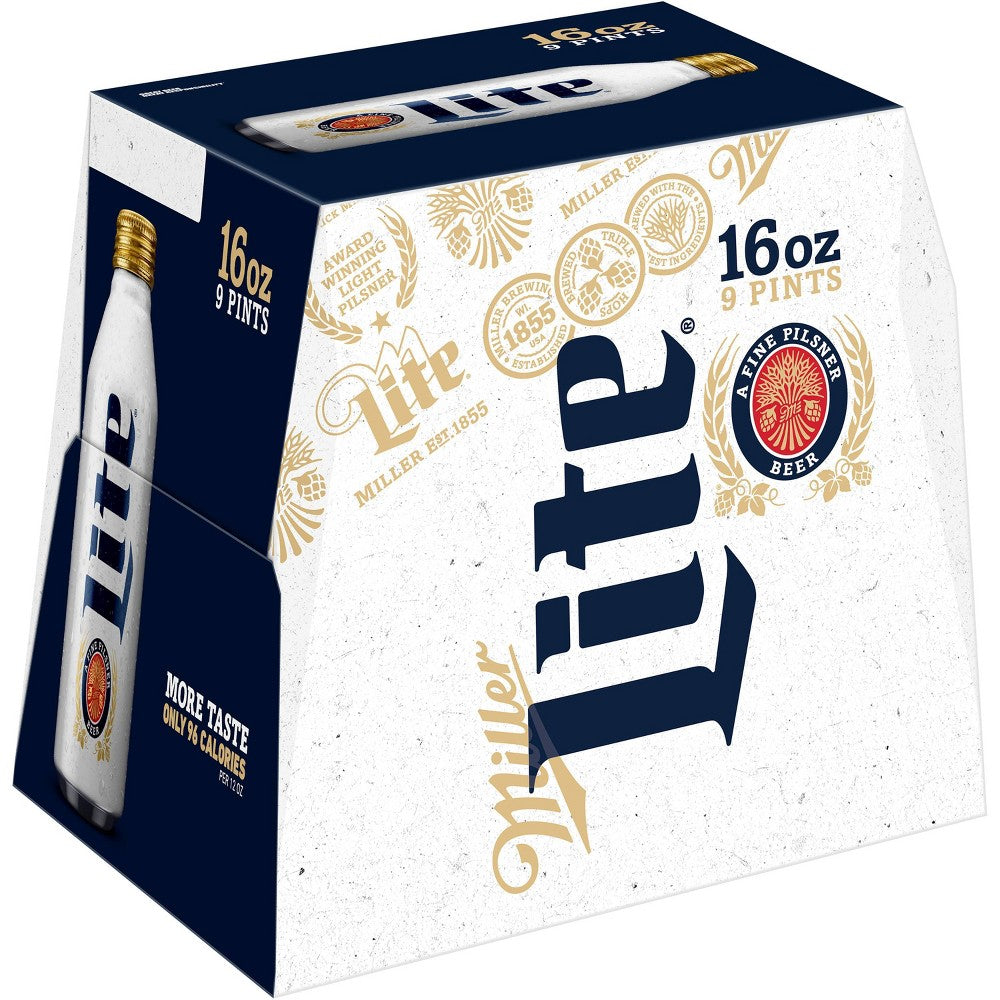 Miller Lite Beer Aluminum Pints 16 oz, 9 pk