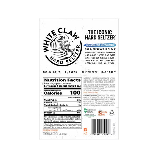 White Claw Ruby Grapefruit Hard Seltzer - 6pk/12 fl oz Slim Cans