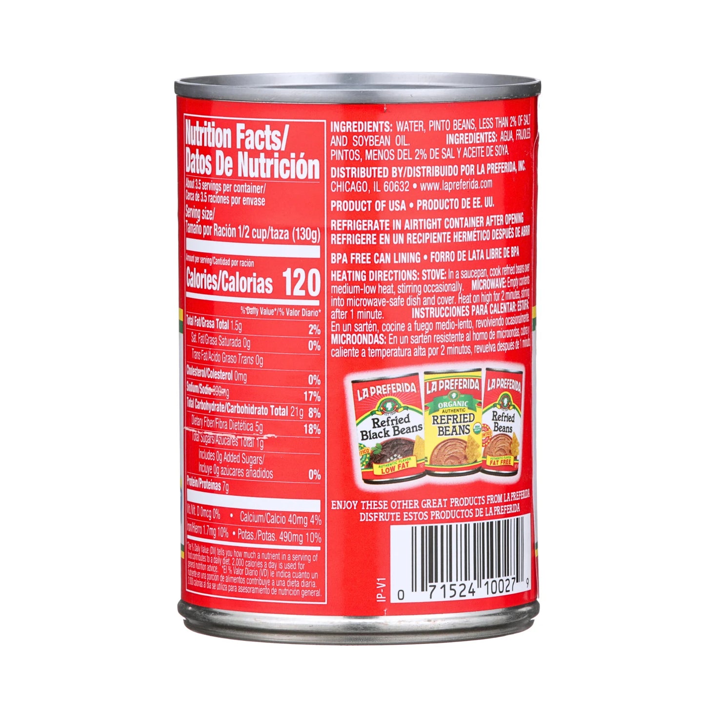 La Preferida Refried Beans Vegetarian, Low Fat, 16 oz