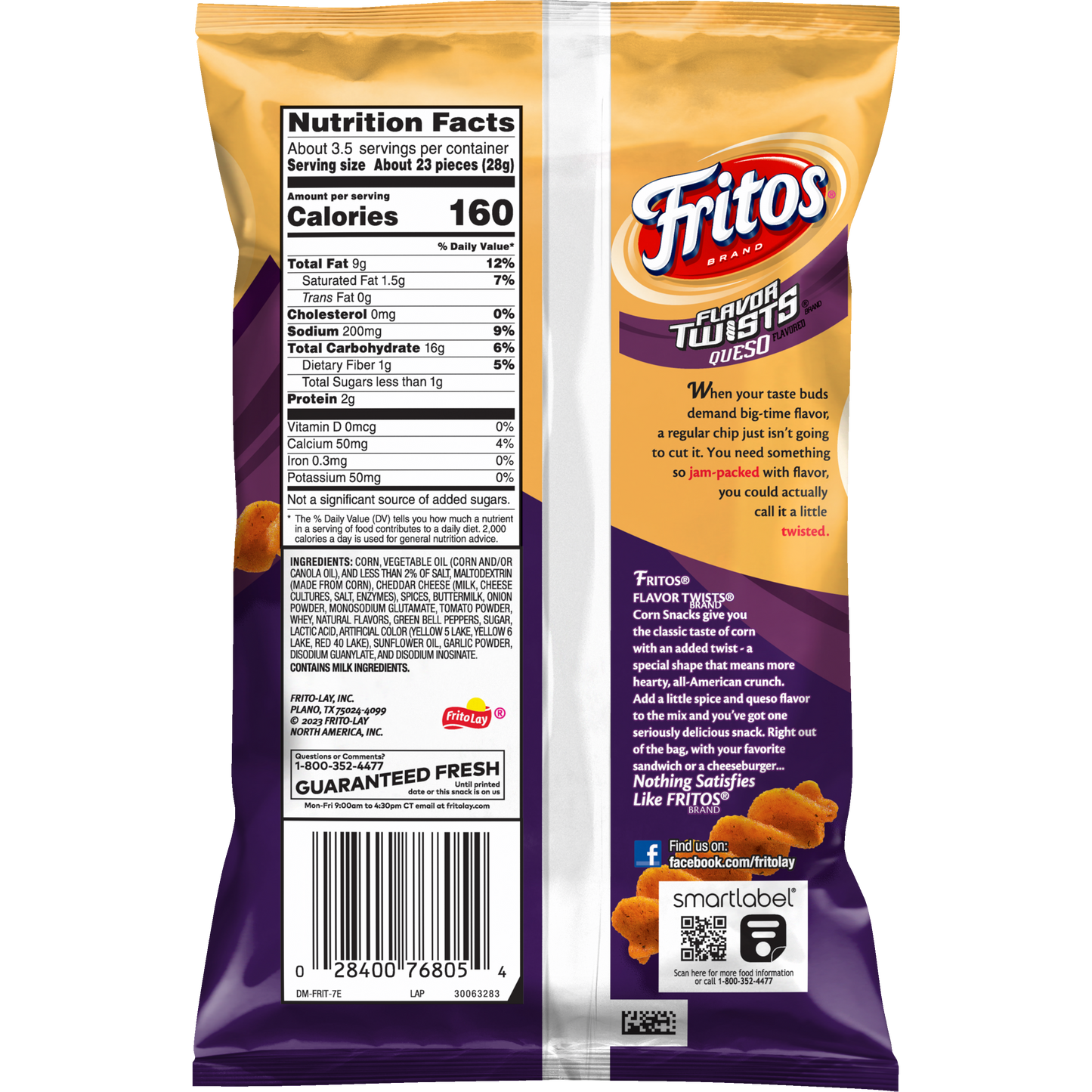 Fritos Flavor Twists Corn Chips Queso Flavored 3 3/8 Oz