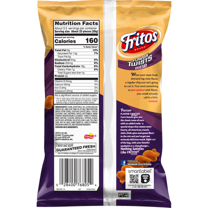 Fritos Flavor Twists Corn Chips Queso Flavored 3 3/8 Oz