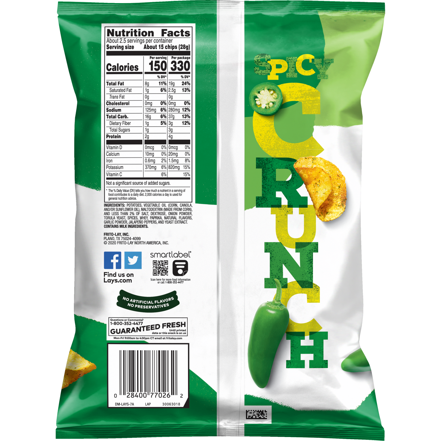 Lay's Kettle Cooked Potato Chips Jalapeno Flavored 2 1/4 Oz