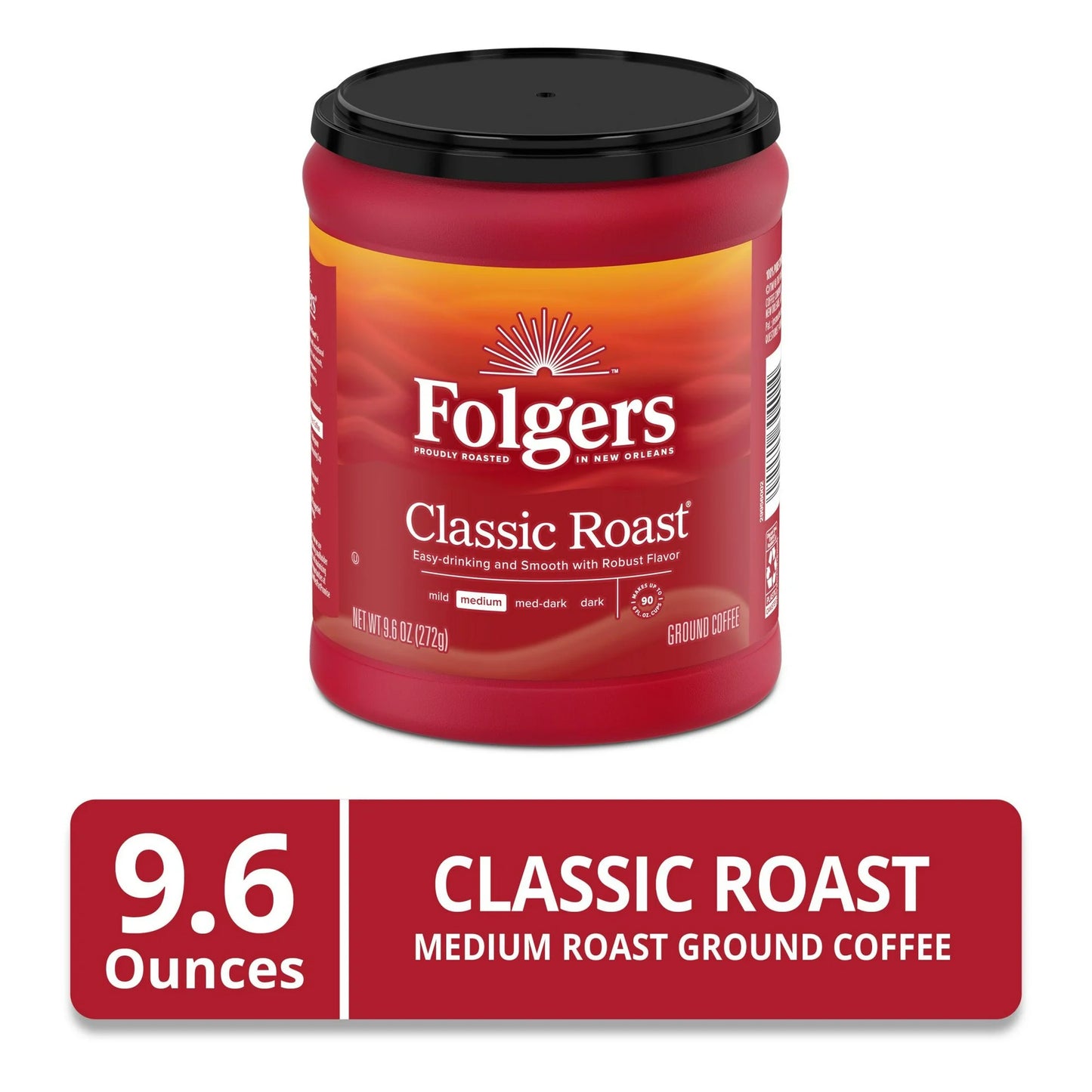Folgers Classic Roast Ground Coffee, Medium Roast, 9.6 oz Canister