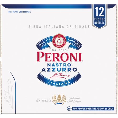 Peroni Nastro Azzurro Beer, Import, International Pale lager, 12 Pack Beer, 11.2 fl. oz. Bottles, 5.1% ABV