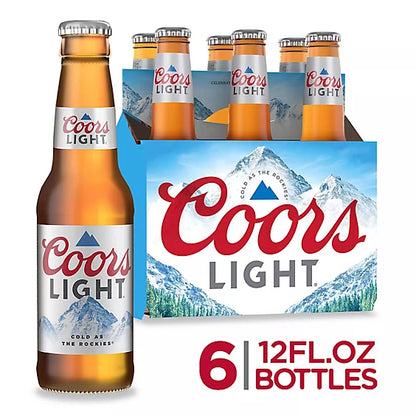 Coors Light American Style Light Lager Beer 4.2% ABV Bottles - 6-12 Fl. Oz.