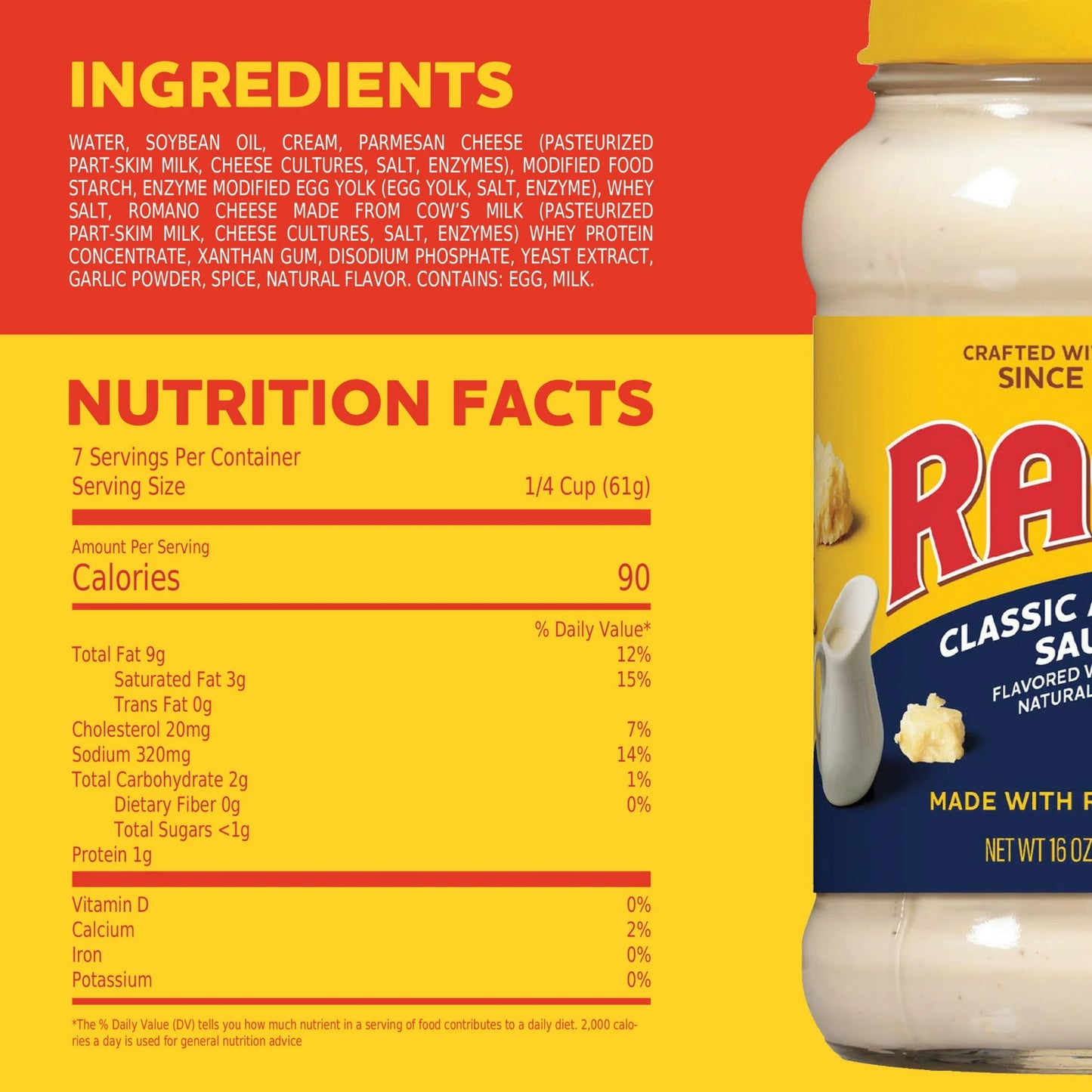 Ragu Classic Alfredo Pasta Sauce, Made with Real Cheese, 16 oz