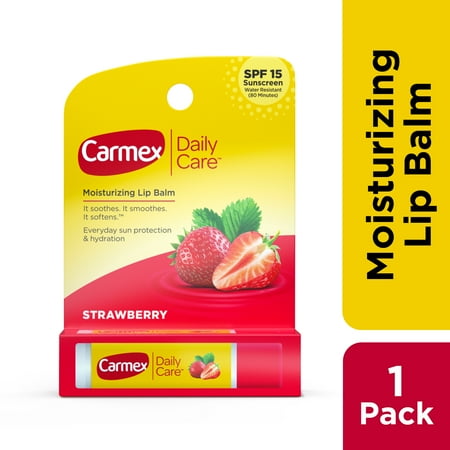 Carmex Daily Care Moisturizing Lip Balm Stick  SPF 15  Strawberry Lip Balm Flavor  1 Count