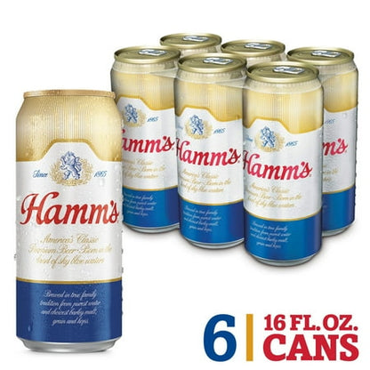 Hamm's Beer, America's Classic Premium Lager, 6 Pack Beer, 16 fl. oz. Cans, 4.7% ABV