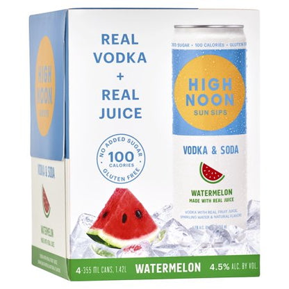 High Noon Watermelon Vodka Hard Seltzer 4 Single Serve 355ml Cans