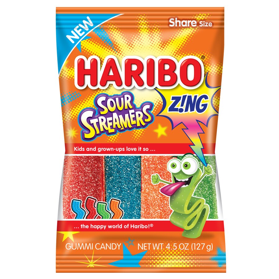 Haribo Sour Streamers Gummi Candy Share Size  4.5 oz
