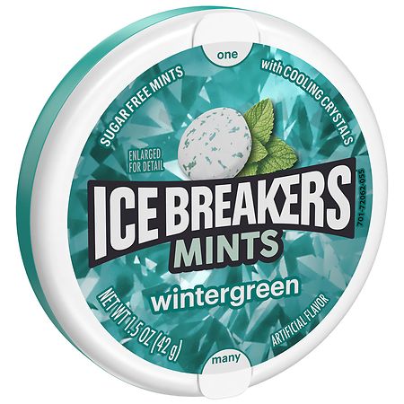 Ice Breakers Wintergreen Sugar Free Breath Mints  Mint Candy  1.5 oz  Tin