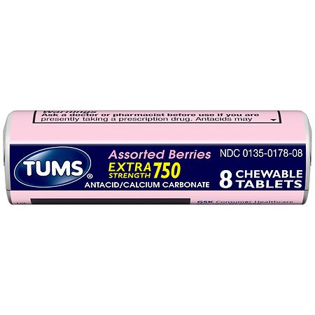 TUMS Extra Strength Assorted Berries Antacid Chewable Tablets for Heartburn Relief  8 count