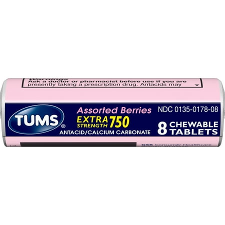 TUMS Extra Strength Assorted Berries Antacid Chewable Tablets for Heartburn Relief  8 count