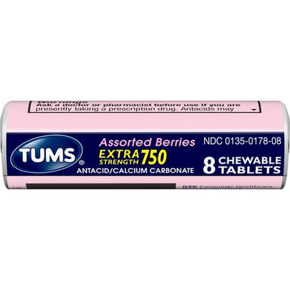 TUMS Extra Strength Assorted Berries Antacid Chewable Tablets for Heartburn Relief  8 count