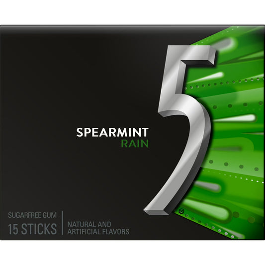 5 Gum Spearmint Rain Sugar Free Chewing Gum - 15 Count