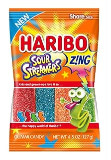 Haribo Sour Streamers Gummi Candy Share Size  4.5 oz