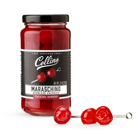 Collins Stemless Maraschino Cherries | Popular Garnish for Cocktail Drinks  Desserts  Martinis  Manhattan  Old Fashioned  10oz