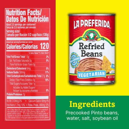 La Preferida Refried Beans Vegetarian, Low Fat, 16 oz