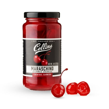 Collins Stemmed Maraschino Cocktail Cherries | Royal Anne Cherries Garnish for Cocktails  Manhattan  Old Fashioned  10oz