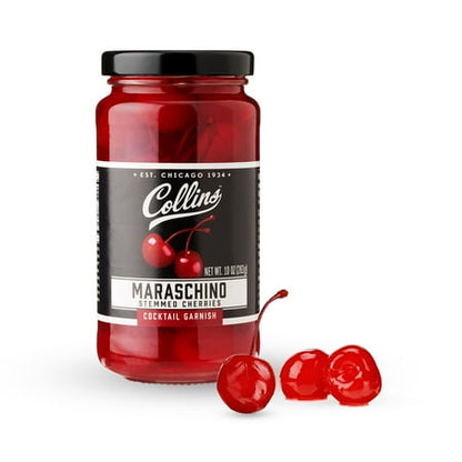 Collins Stemmed Maraschino Cocktail Cherries | Royal Anne Cherries Garnish for Cocktails  Manhattan  Old Fashioned  10oz
