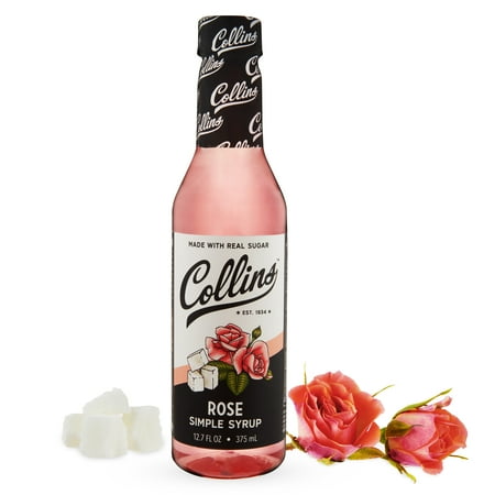 Collins Rose Syrup  Flavored Drink Syrups  Real Sugar Cocktail Syrup 12.7oz