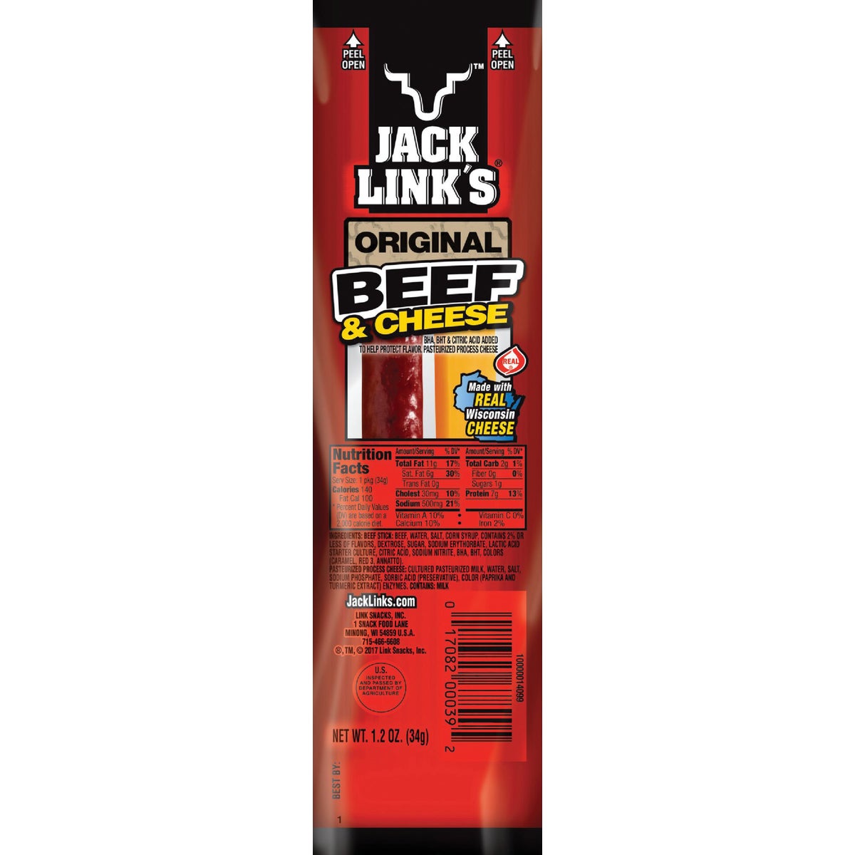 Jack Link s Snack Sticks  Protein Snack  All American Beef & Cheese  1.2oz