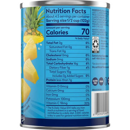 Dole Pineapple Chunks in 100% Pineapple Juice, 20 oz Can