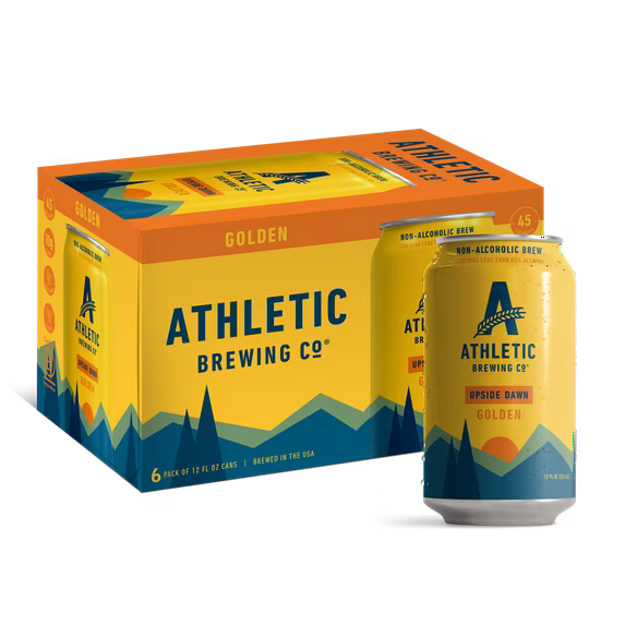 Athletic Brewing Company Upside Dawn Golden, Craft Non-Alcoholic Beer, 12 fl oz Cans, 6 Pack, 0.5% ABV