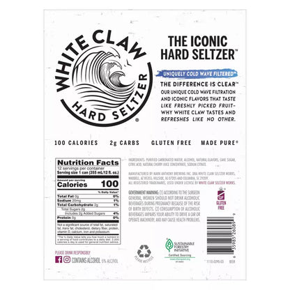 White Claw Black Cherry Hard Seltzer - 12pk/12 fl oz Slim Cans