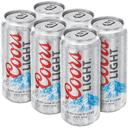 Coors Light Beer, American Light Lager, 6 Pack, 16 fl. oz. Cans, 4.2% ABV
