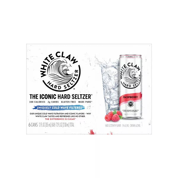 White Claw Raspberry Hard Seltzer - 6pk/12 fl oz Slim Cans
