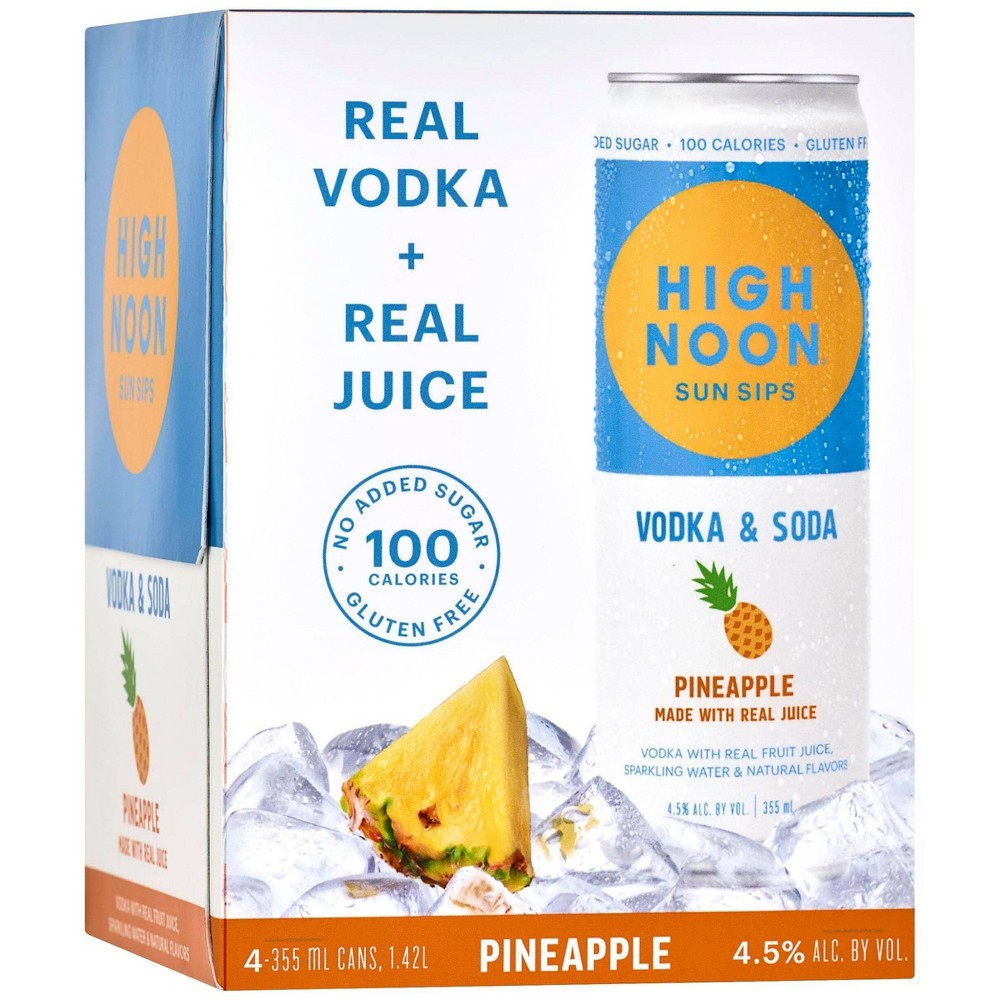 High Noon Pineapple Vodka Hard Seltzer 4 Single Serve 355ml Cans