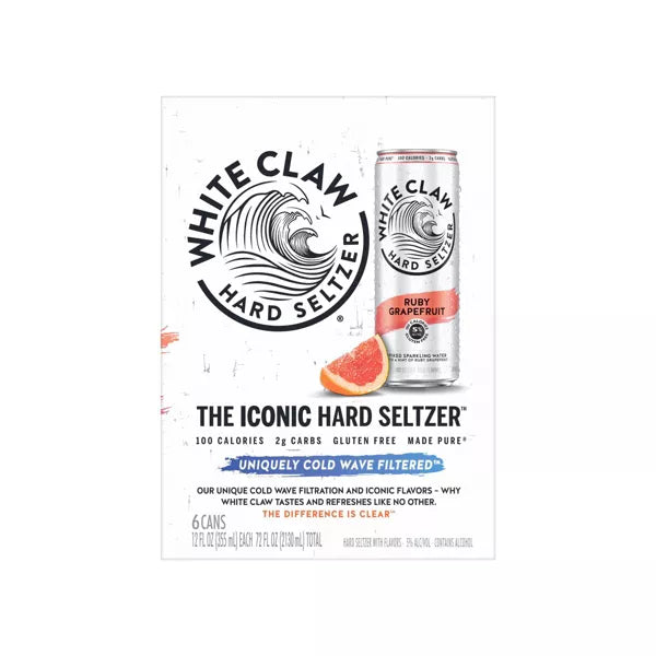 White Claw Ruby Grapefruit Hard Seltzer - 6pk/12 fl oz Slim Cans