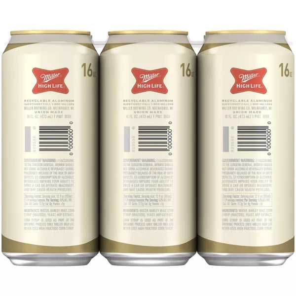 Miller High Life Beer - 6pk/16 fl oz Cans